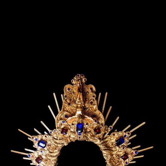 Avant Garde Gothic Cross Witchy Multi-way Gold Red Blue Head Piece Hand Crafted - Picture 5 of 11